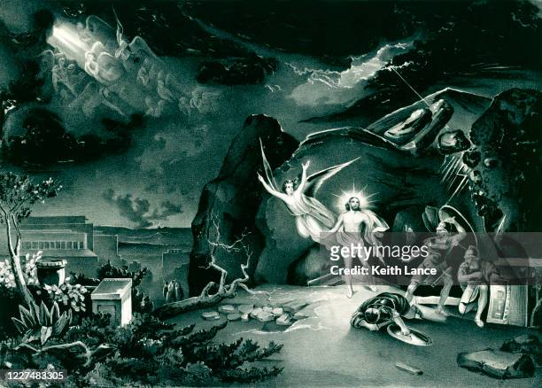 resurrection of jesus christ - judgment day apocalypse stock illustrations