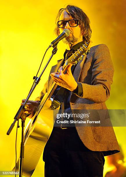 Jarvis Cocker of Pulp performs on day three of the Leeds Festival at Bramhall Park on August 28, 2011 in Leeds, England.