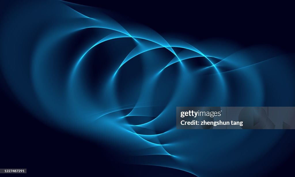 Abstract neon circles digital fractal on black background