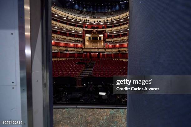 Detail view of the Teatro Real, as it was last used on March 13,2020 during the rehearsal of the opera Aquiles in Esciros when the Theater closed as...