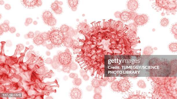 coronavirus particles, 3d illustration - spike protein stock illustrations