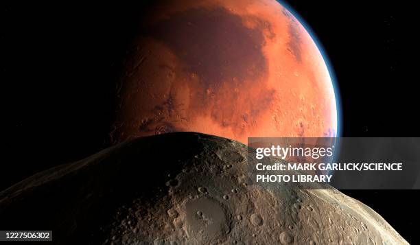 mars and phobos, illustration - ancient stock illustrations