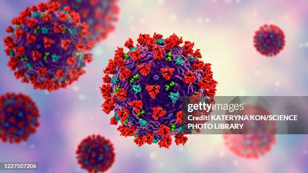 coronavirus particles, illustration - virology stock illustrations