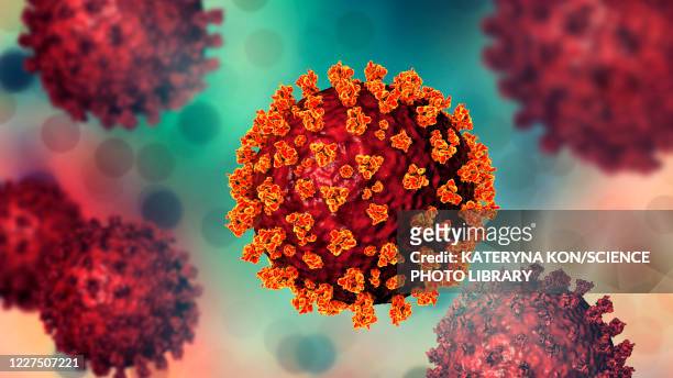 coronavirus particles, illustration - sars stock illustrations