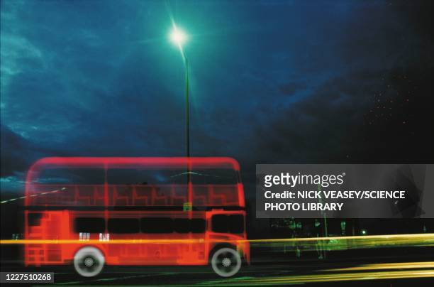 double decker bus in the city, x-ray - london buses stock-fotos und bilder