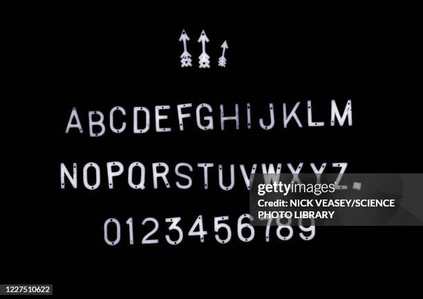 alphabet and numbers, x-ray - stencil font stock pictures, royalty-free photos & images