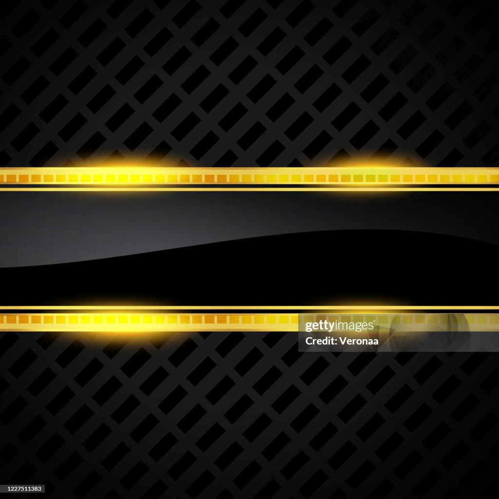 Abstract shiny gold and black brushed and engraved metal plate, modern futuristic background.