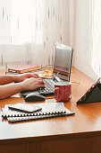 Man working from home. Distance work or online education concept.