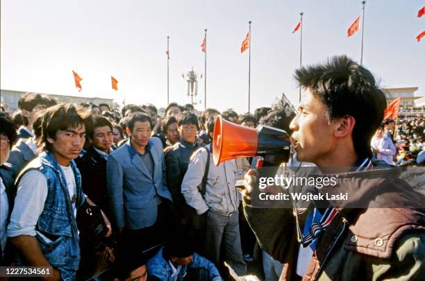 Students' protests at the Tiananmen Square : the protests were triggered the manifestation commemorating the death of deposed Communist Party General...