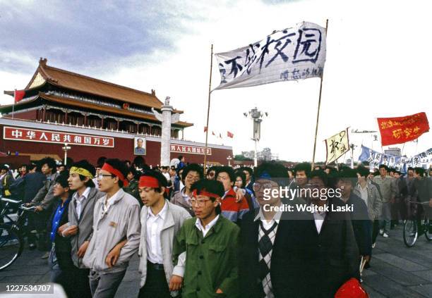Students' protests at the Tiananmen Square : the protests were triggered the manifestation commemorating the death of deposed Communist Party General...