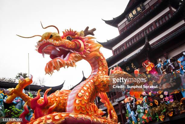 dragon lantern decoration during the chinese new year - chinese dragon stock-fotos und bilder