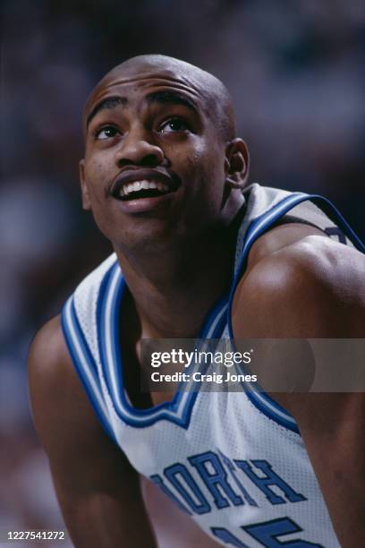 Vince Carter, Forward for the University of North Carolina Tar Heels attempts to block the pass during the NCAA Atlantic Coast Conference college...