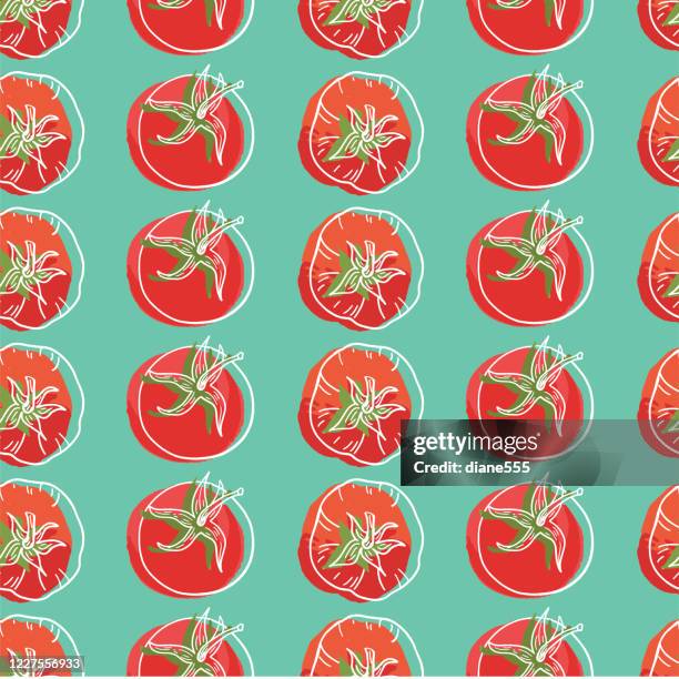 hand drawn tomatoes seamless pattern - heirloom tomatoes stock illustrations