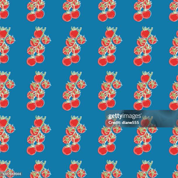 hand drawn tomatoes seamless pattern - heirloom tomato stock illustrations