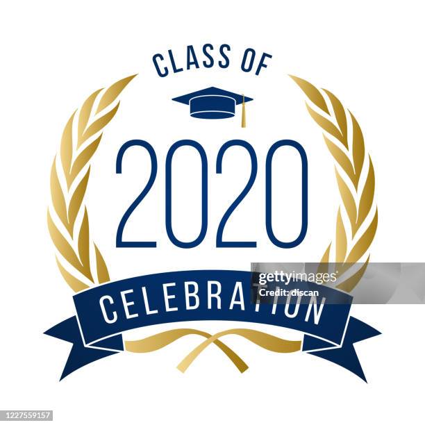 stockillustraties, clipart, cartoons en iconen met klasse van 2020, congrats graduates label. - school logo