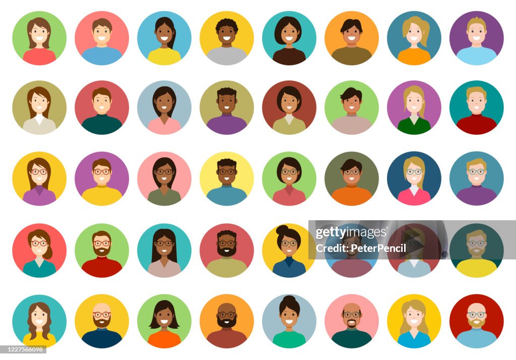 People Avatar Round Icon Set - Profile Diverse Faces for Social Network - vector abstract illustration