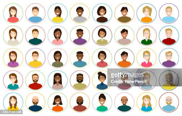 ilustrações, clipart, desenhos animados e ícones de people avatar round icon set - profile diverse faces for social network - ilustração abstrata vetorial - cabelo louro