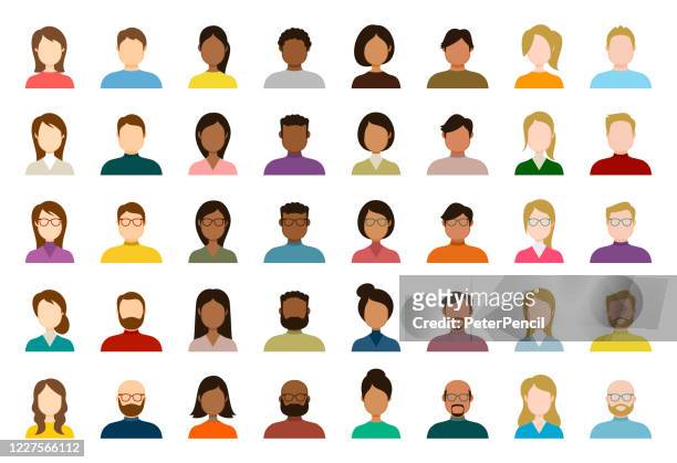 ilustraciones, imágenes clip art, dibujos animados e iconos de stock de conjunto de iconos de avatar de personas - perfil diversas caras vacías para la red social - ilustración abstracta vectorial - blanco color