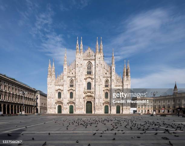 italy, milan, flock of birds at piazza del duomo during covid-19 outbreak - cathedral ストックフォトと画像