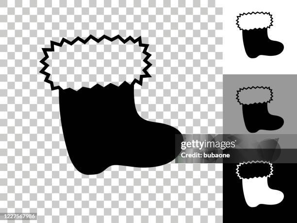 christmas sock icon on checkerboard transparent background - white socks stock illustrations