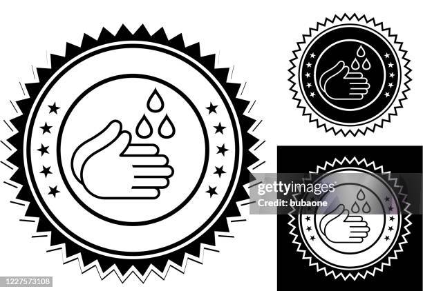 washing hands icon - water drops black background stock illustrations