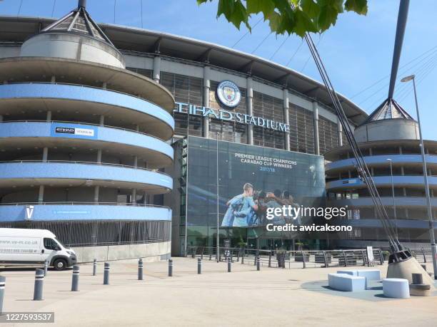 manchester city stadium, now called etihad stadium - manchester city premier league stock pictures, royalty-free photos & images