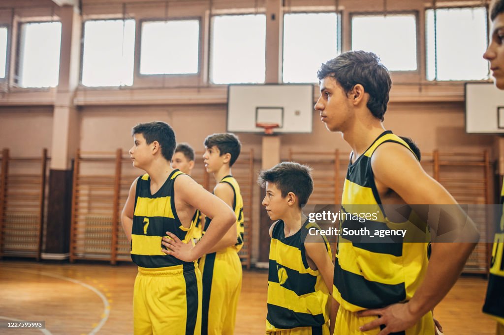 Group of teenage boys basketball players