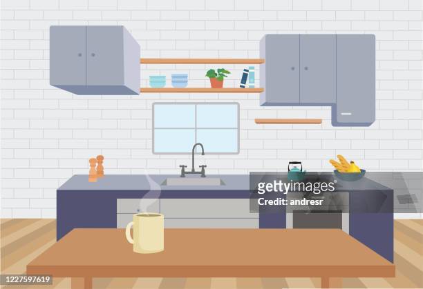 ilustrações, clipart, desenhos animados e ícones de ilustração de uma bela cozinha em casa - cozinha doméstica