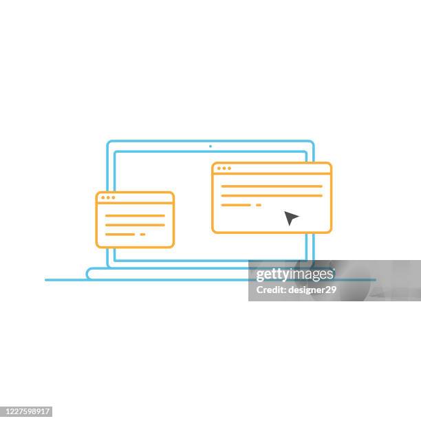 laptop computer on open web page line icon. - filling application stock illustrations