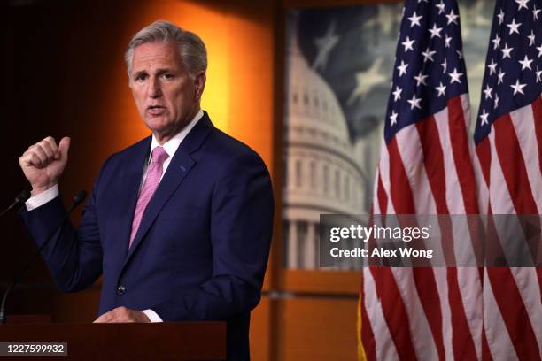 House Minority Leader Rep. Kevin McCarthy speaks during a weekly news conference May 28, 2020 on Capitol Hill in Washington, DC. McCarthy held news...