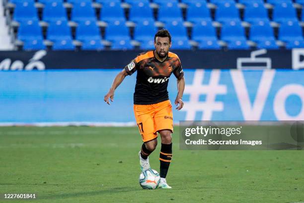 Francis Coquelin of Valencia during the La Liga Santander match between Leganes v Valencia at the Estadio Municipal de Butarque on July 12, 2020 in...