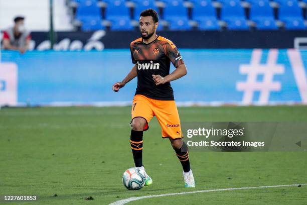 Francis Coquelin of Valencia during the La Liga Santander match between Leganes v Valencia at the Estadio Municipal de Butarque on July 12, 2020 in...