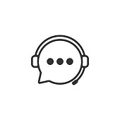 Support Service Icon. Headphones and Chat Bubble Vector Design.