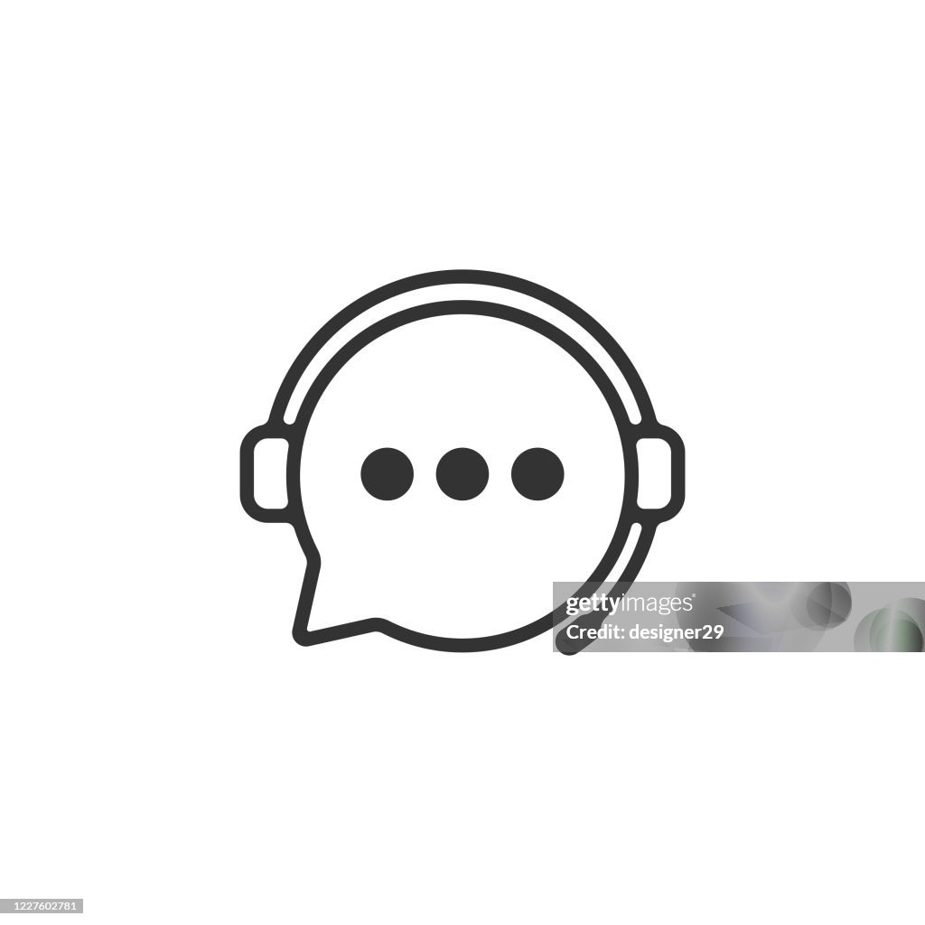 Support Service Icon. Headphones and Chat Bubble Vector Design.