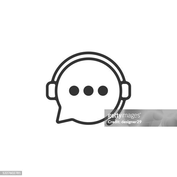 support service icon. headphones and chat bubble vector design. - customer service icons stock illustrations