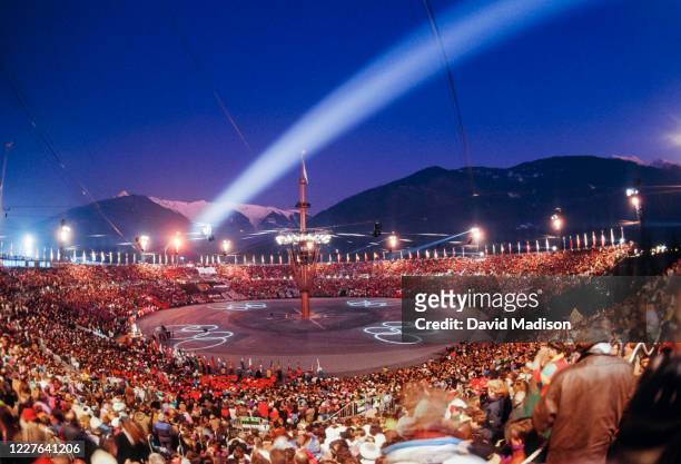 General view of the Opening Ceremony of the 1992 Winter Olympics held on February 8, 1992 in Albertville, France.