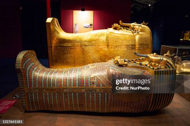 Replica of the art effect from the Tutankhamun tomb at the 'Tutankhamun: the tomb and its treasures' in Space 5.1 of IFEMA - Madrid Fair on the day...