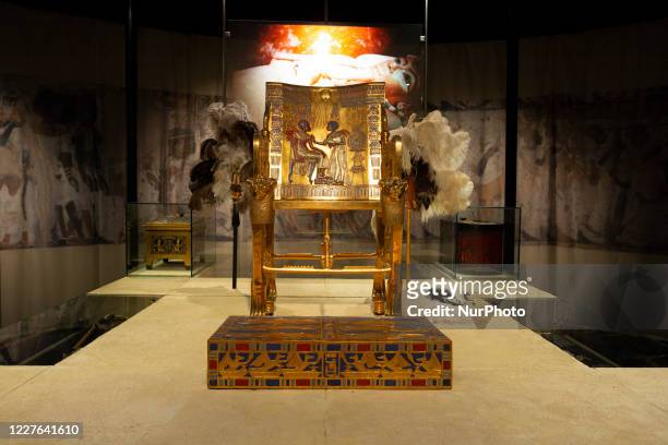 Replica of the art effect from the Tutankhamun tomb at the 'Tutankhamun: the tomb and its treasures' in Space 5.1 of IFEMA - Madrid Fair on the day...