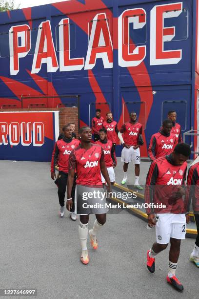 The Man Utd players walk from their dressing room to the pitch before the Premier League match between Crystal Palace and Manchester United at...