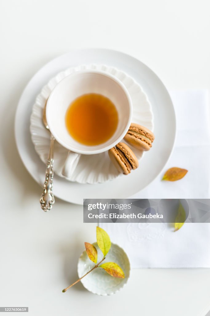 Earl Gray Tea with chocolate macarons