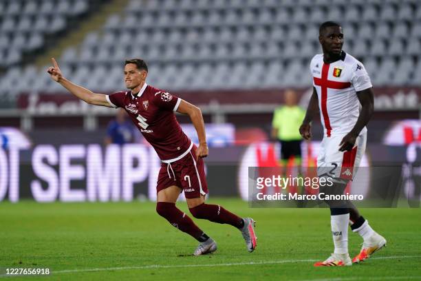 Sasa Lukic of Torino FC celebrate after scoring a goal during the Serie A match between Torino Fc and Genoa Cfc. . Torino Fc wins 3-0 over Genoa Cfc.