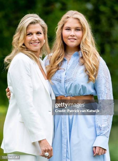 Queen Maxima of The Netherlands and Princess Amalia of The Netherlands during the annual summer photocall at their residence Palace Huis ten Bosch on...