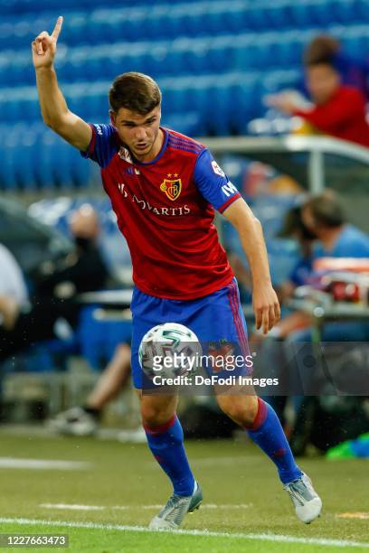 Elis Isufi of FC Basel 1893 controls the ball during the Swiss Raiffeisen Super League match between FC Basel and FC Zurich at St. Jakob-Park on July...