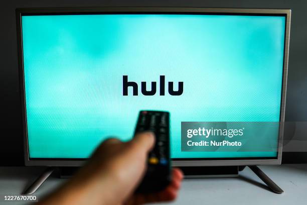 Hulu logo is seen displayed on TV screen in this illustration photo taken in Poland on July 17, 2020. On-Demand streaming services gained popularity...