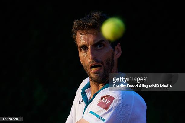 Albert Ramos of Spain in action in his singles match against Carlos Taberner of Spain during Day One of La Liga Mapfre at Club de Tenis Valencia on...