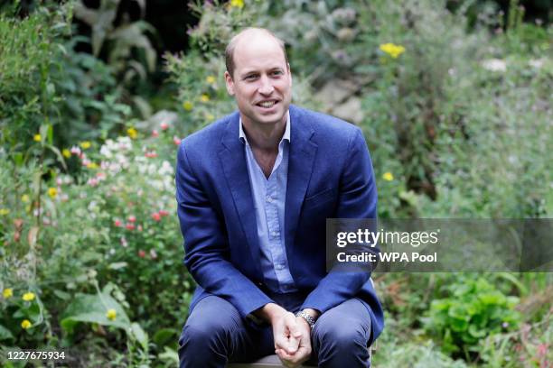 Prince William, Duke of Cambridge speaks with service users during a visit to the Garden House part of the Light Project on July 16, 2020 in...