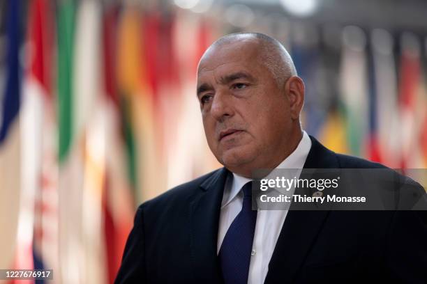 Prime Minister of Bulgaria Boyko Metodiev Borisov arrives for the start of the second day of an EU Summit on July 18, 2020 in Brussels, Belgium.