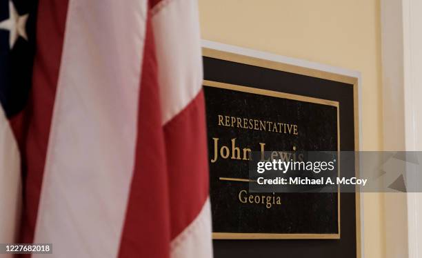 The outside of Rep John Lewis office is seen in the Cannon House Office Building in on July 18, 2020 in Washington, DC. John Lewis, died at 80 years...