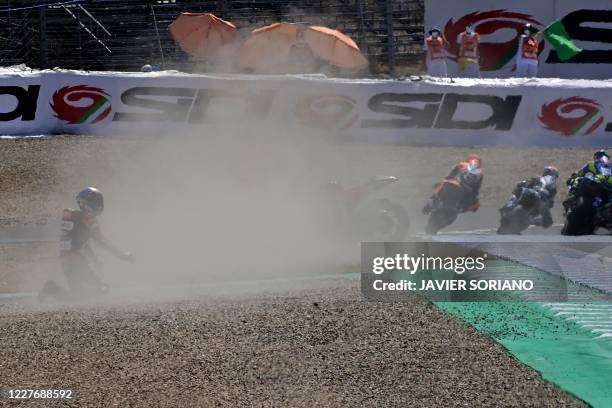 Speed Up Racing´s Spanish rider Jorge Navarro falls during the Moto2 race of the Spanish Grand Prix at the Jerez racetrack in Jerez de la Frontera on...