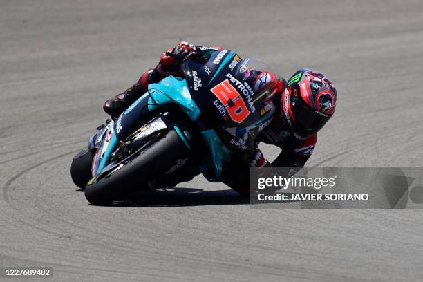 Petronas Yamaha SRT's French rider Fabio Quartararo rides during the MotoGP race of the Spanish Grand Prix at the Jerez racetrack in Jerez de la...